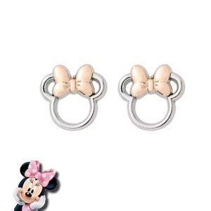 Adorable Silver Outlined Minnie Mouse with Gold Bow Stud Earrings